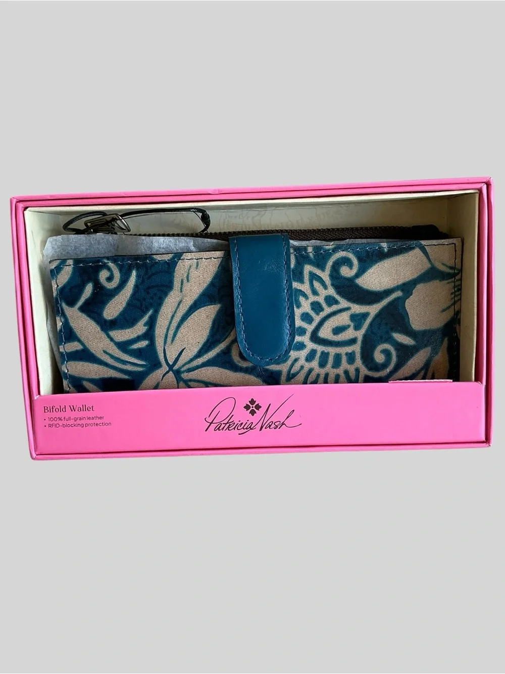 Patricia Nash Nazari Teal Floral Leather Bifold Wallet New in Box NWT